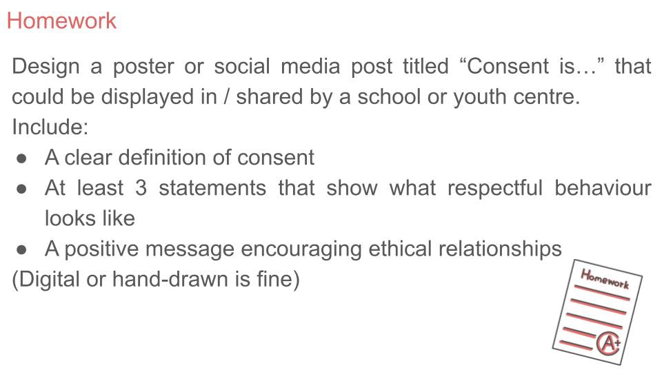 Consent free Lesson / Tutor Time / Workbook resource for RSHE / PSHE KS3 KS4 homework