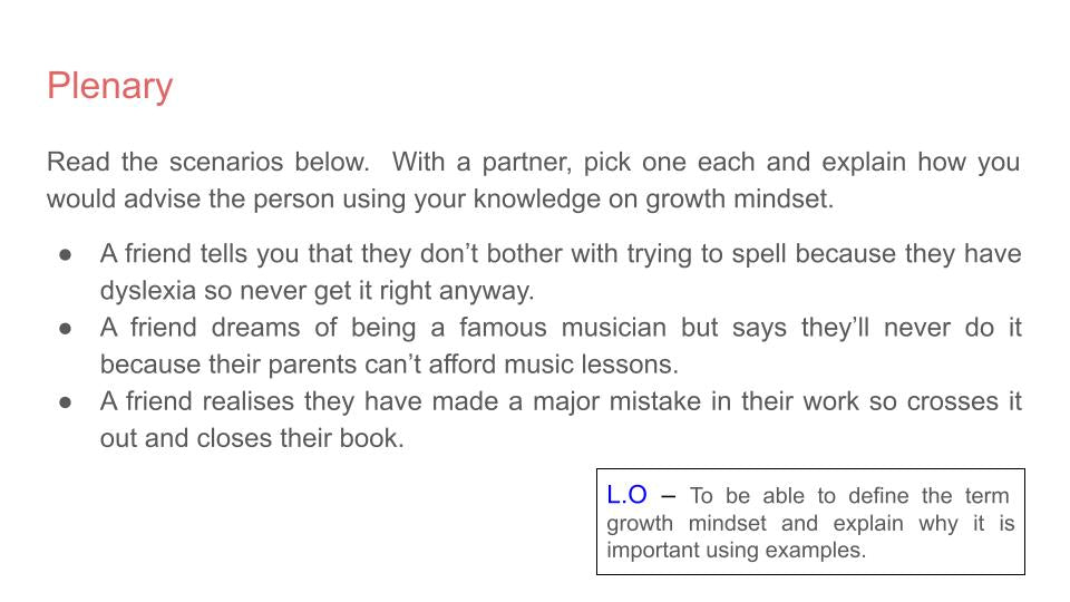 Growth Mindset PSHE Lesson