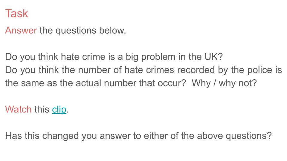 Hate Crime Lesson or Tutor Time