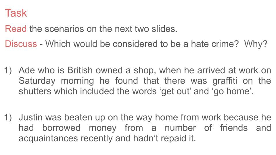 Hate Crime Lesson or Tutor Time