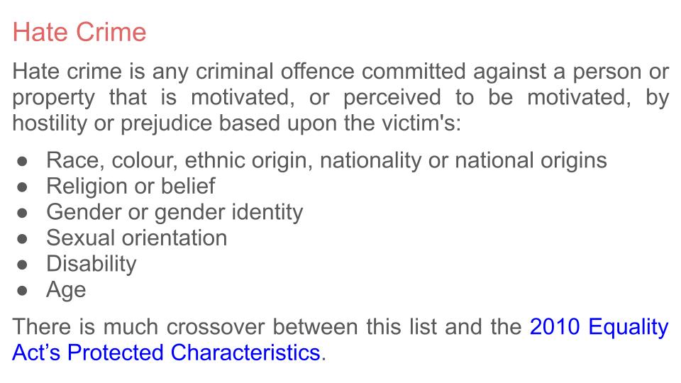 Hate Crime Lesson or Tutor Time