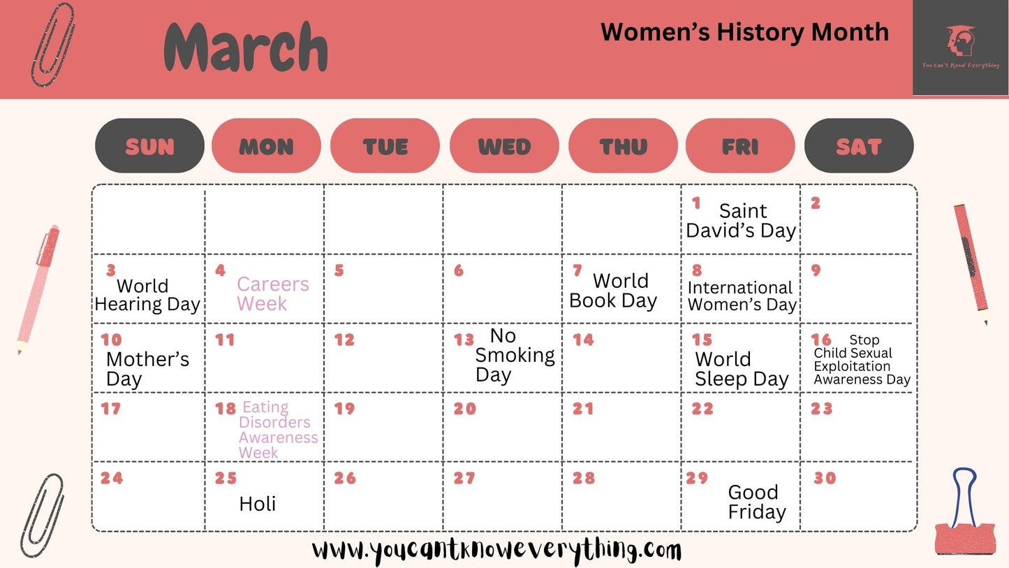 March Awareness Day / Events Calendar