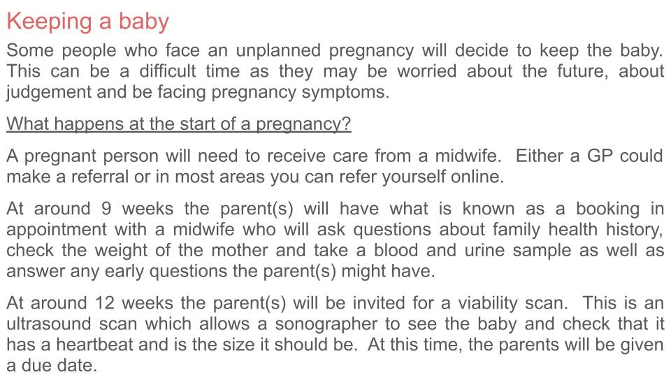Unplanned pregnancy PSHE lesson or tutor time resource available from Youcantknoweverything Education. Keeping a baby slide