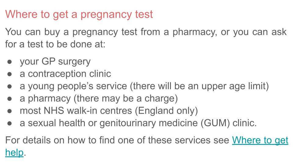 Unplanned pregnancy PSHE lesson or tutor time resource available from Youcantknoweverything Education. Where to get a pregnancy test slide