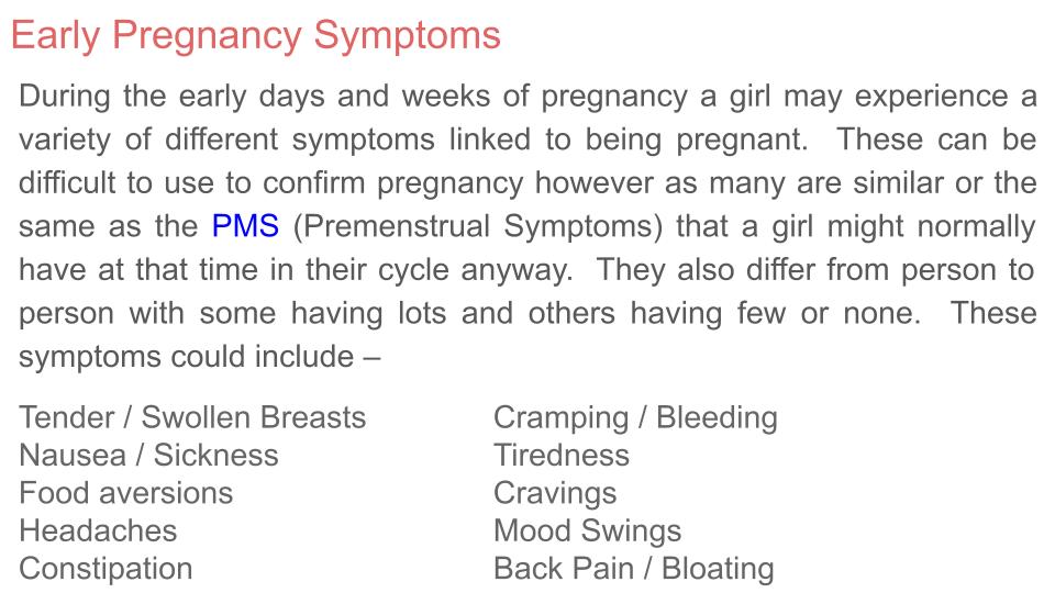 Unplanned pregnancy PSHE lesson or tutor time resource available from Youcantknoweverything Education. Early pregnancy symptoms slide