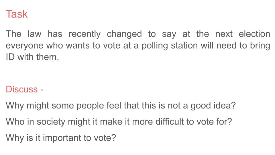 Voting electoral systems Citizenship lesson ks3 ks4 ID