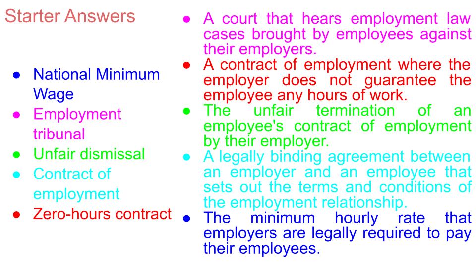 employment law lesson careers matching task answers
