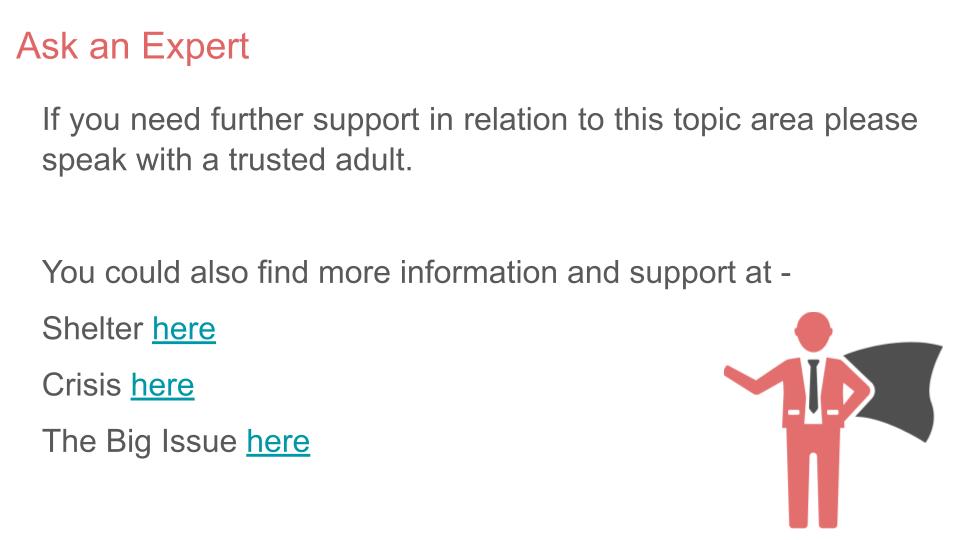homelessness pshe citizenship support lesson slide