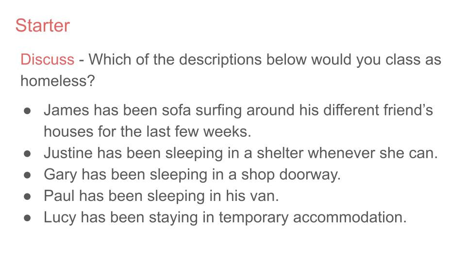 Homelessness PSHE / Citizenship Lesson