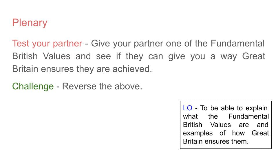 Fundamental British Values lesson free form time tutor time activity
