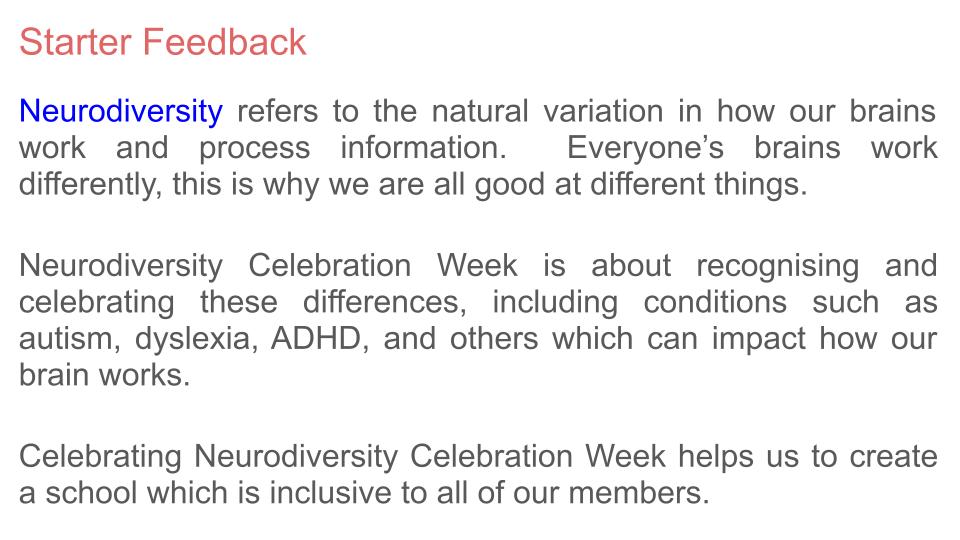 Neurodiversity Celebration Week Tutorial / Assembly