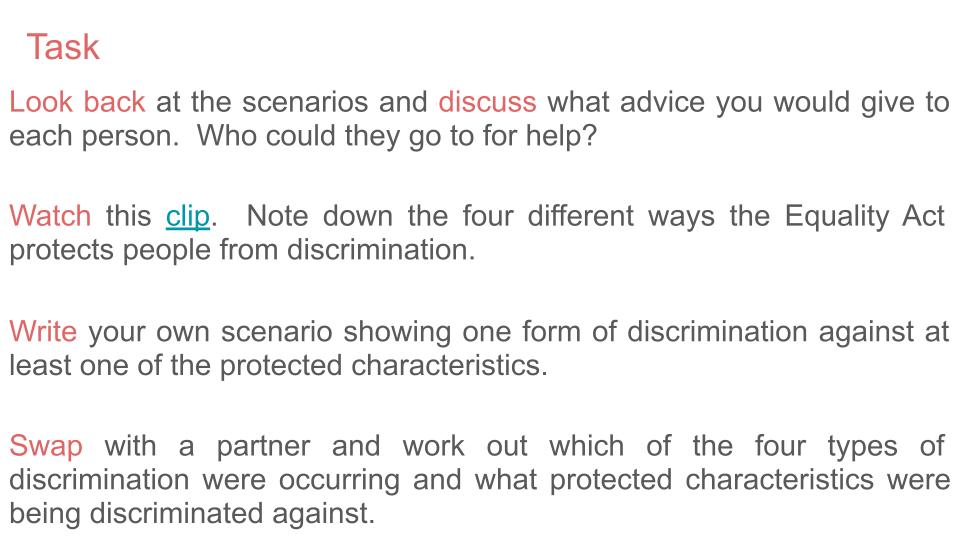 Protected Characteristics Lesson or Form Time / Assembly