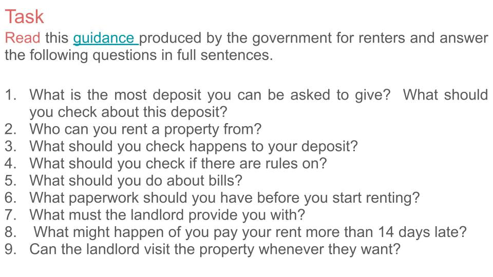 Rent and Mortgages Lesson