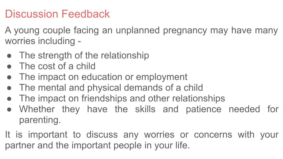 Unplanned pregnancy PSHE lesson or tutor time resource available from Youcantknoweverything Education.  Worries slide